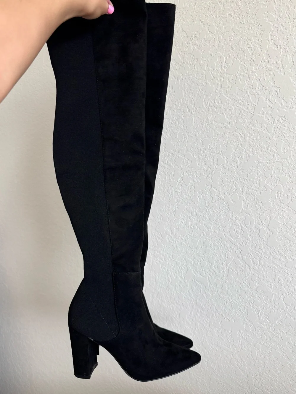 Steve Madden Black Over-the-Knee Stretch Suede Block Heel Boots